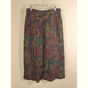 Vintage Geiger Pleated Wool Maxi Skirt Autumnal Leaf Print Size 44